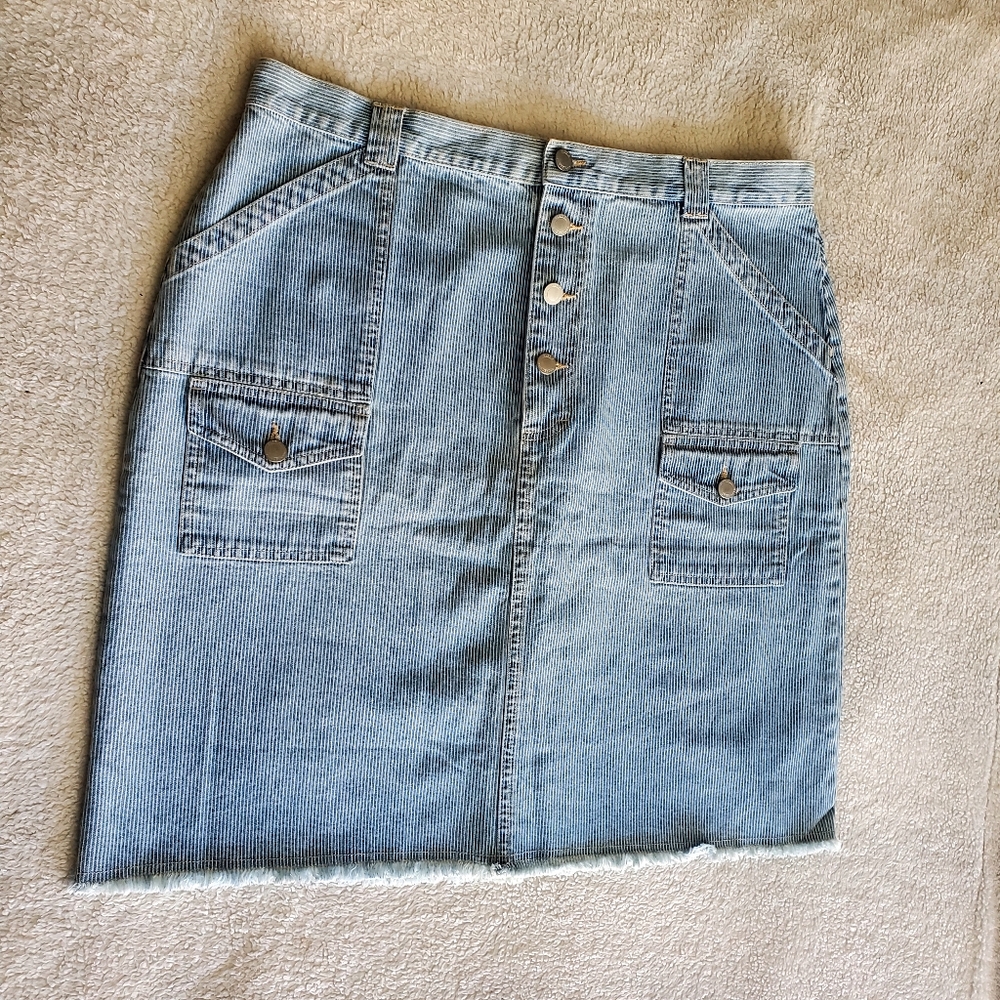 NWT VTG Gloria Vanderbilt Blue White Striped Jean Skirts‎ Summer Beach FLAW